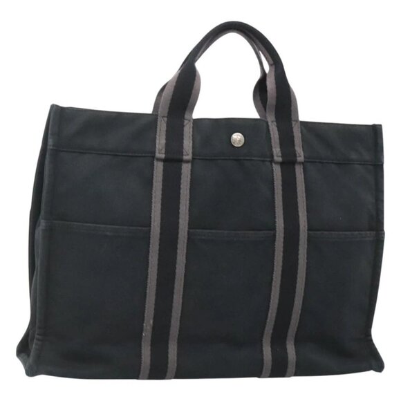 HERMES Fourre Tout MM Hand Bag Canvas Black Silver Auth 125123 - Picture 1 of 16